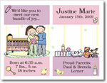 Pen At Hand Stick Figures Birth Announcements - PJ Parents - Girl